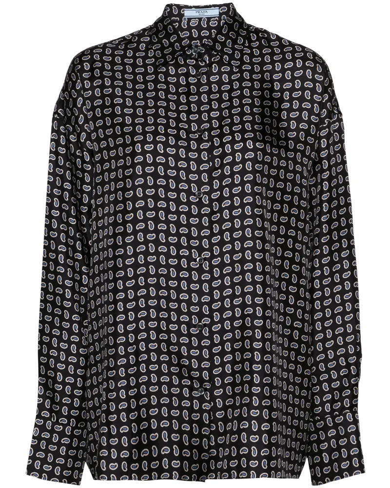 Prada Printed Twill Silk Shirt Blue