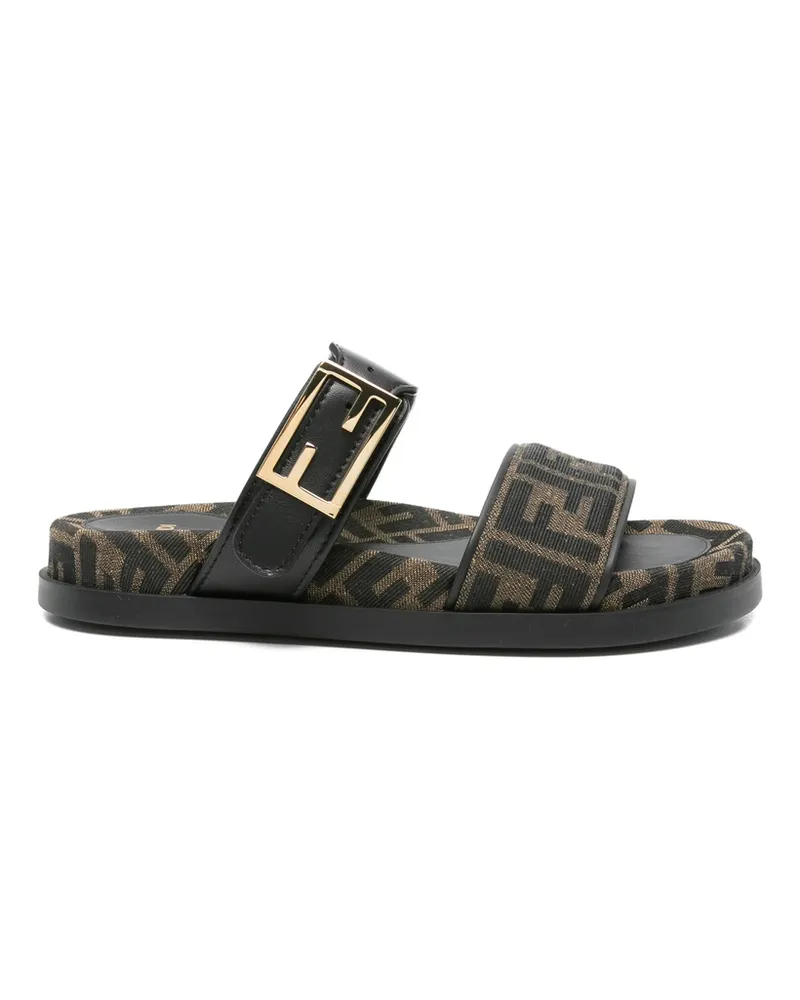 Fendi Feel FF-logo Buckle Sandals Brown