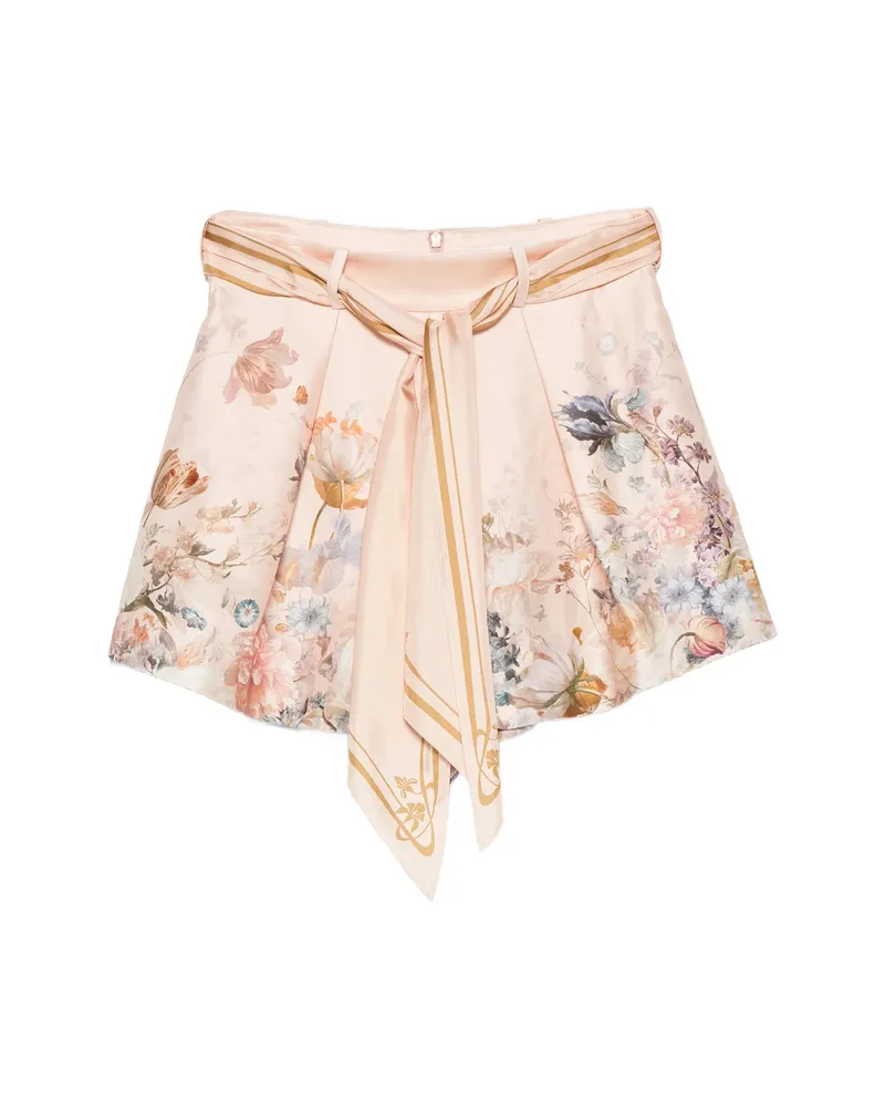 Zimmermann Floral-print Belted Shorts Neutrals