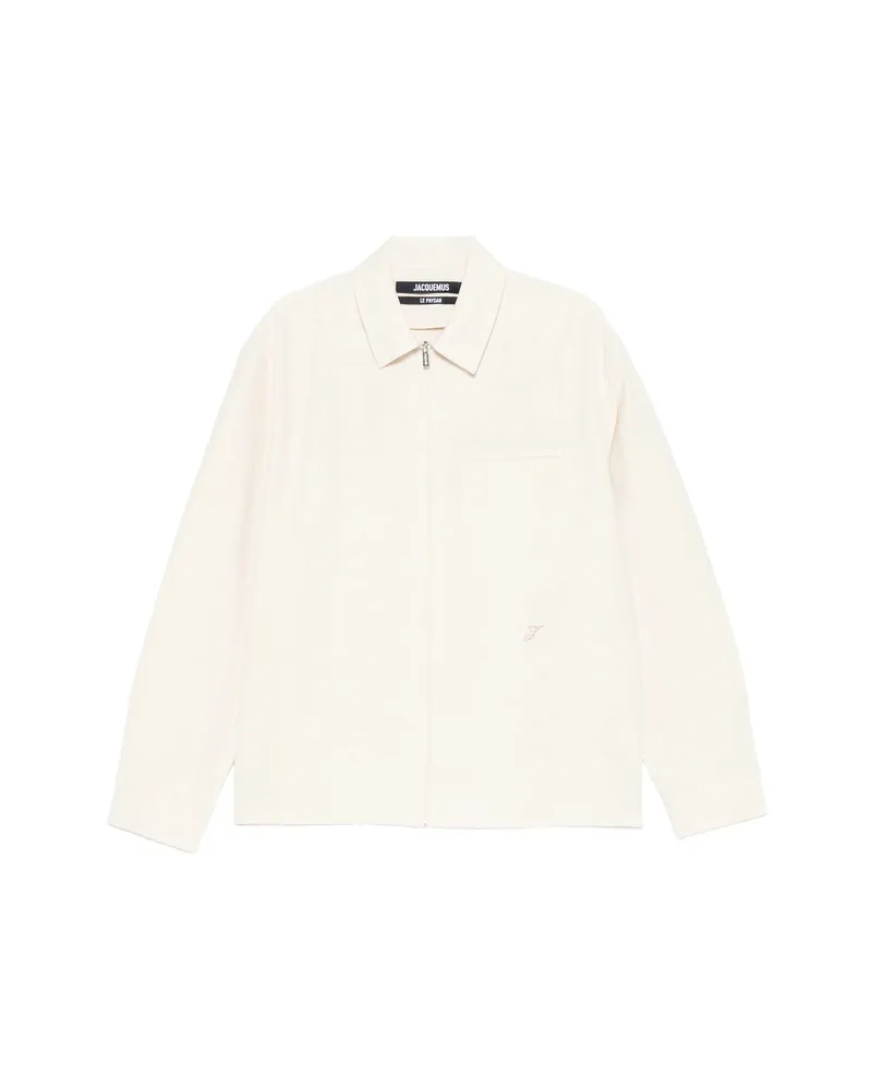 Jacquemus Mecano Embroidered-logo Zip Shirt Neutrals