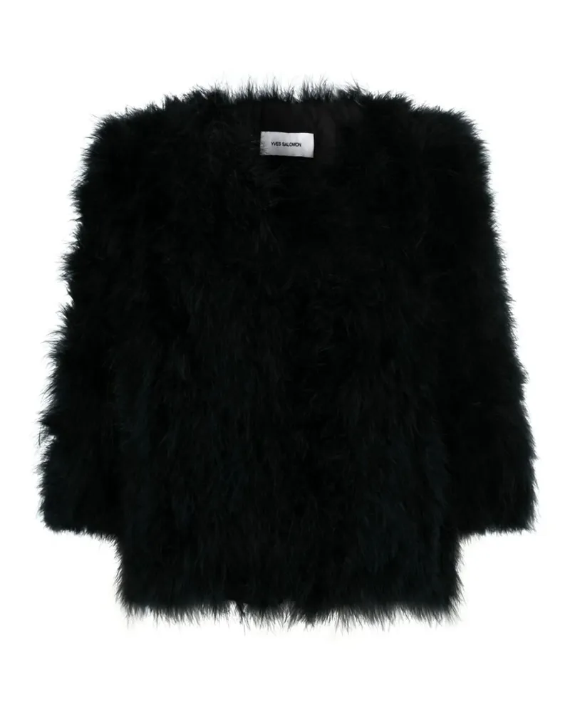 Yves Salomon Single-breasted Feather Jacket Black