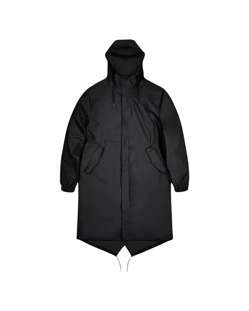 RAINS Fishtail-hem Drawstring-hood Parka Black