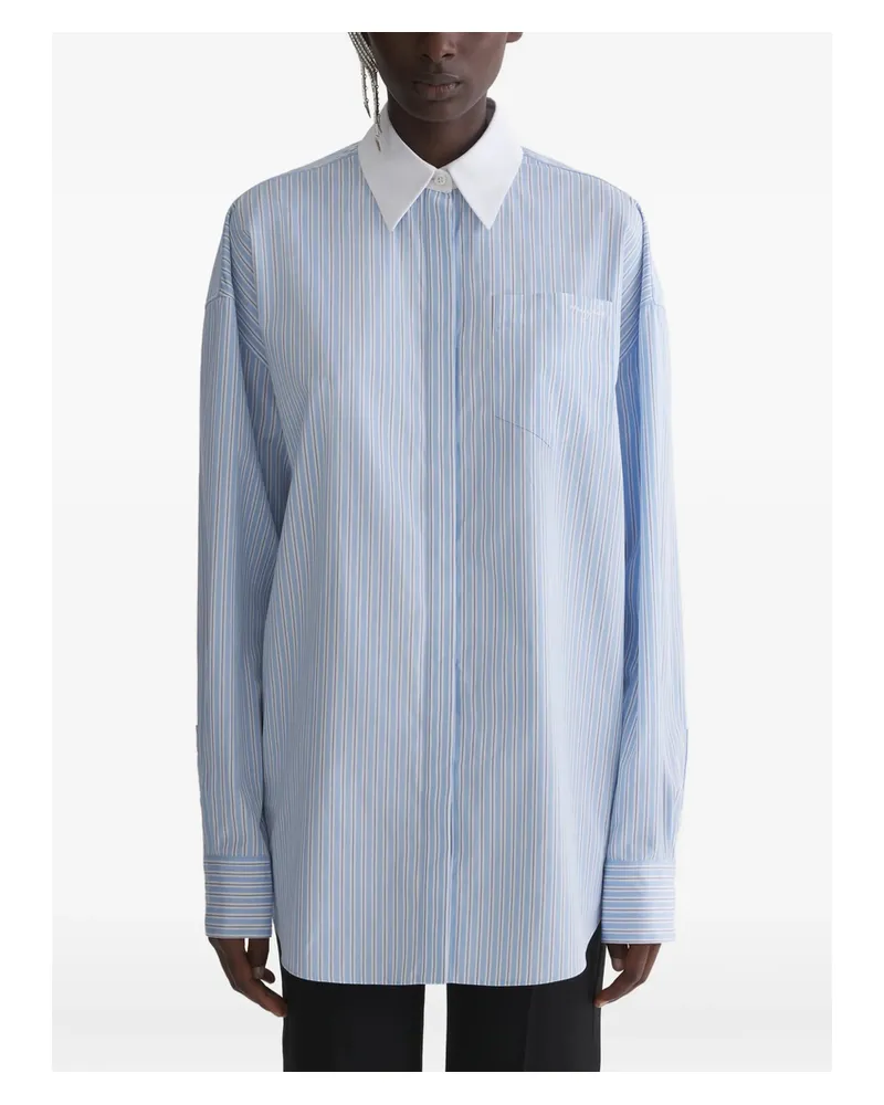 Thierry Mugler Striped Collared Shirt Blue