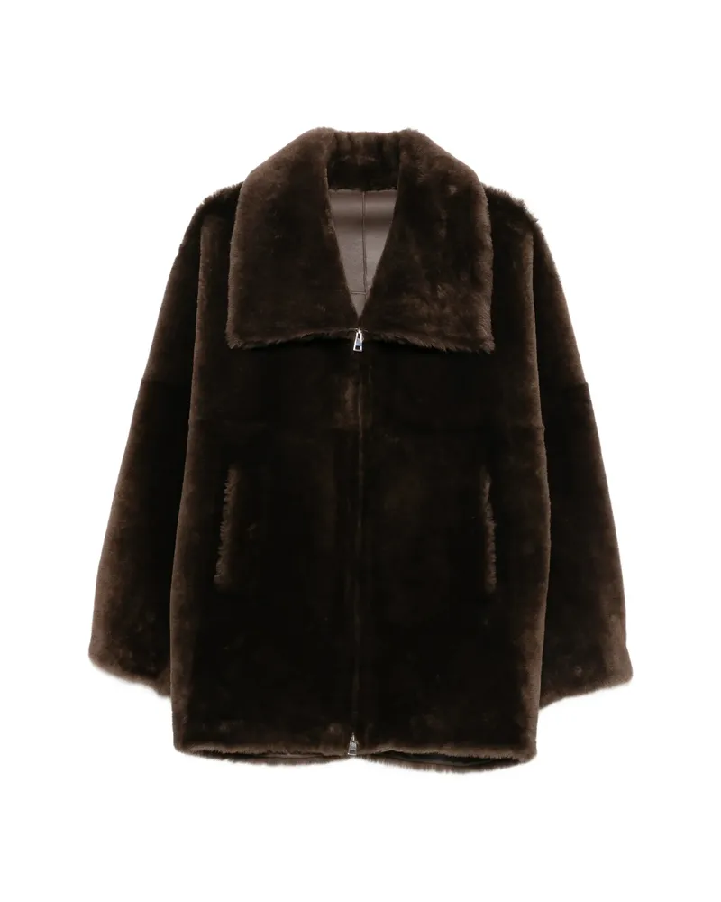 BLANCHA Zip-up Shearling Jacket Brown