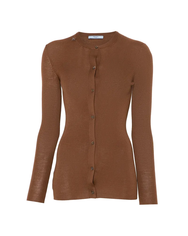 Prada Ribbed Knit Wool Cardigan Brown