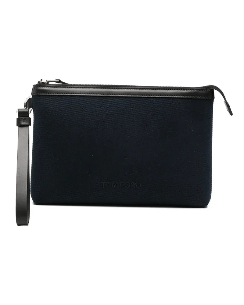 Tom Ford Logo-embossed Wrist-strap Clutch Bag Blue