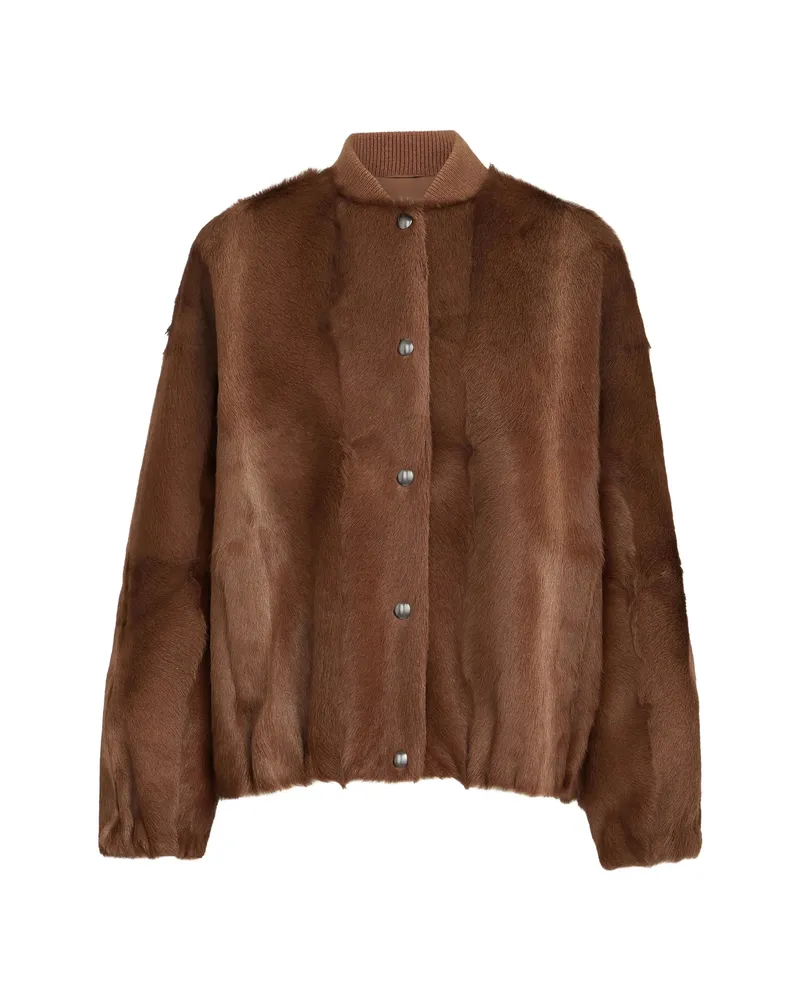 Brunello Cucinelli Cashmere Shearling Bomber Jacket With Monili Brown