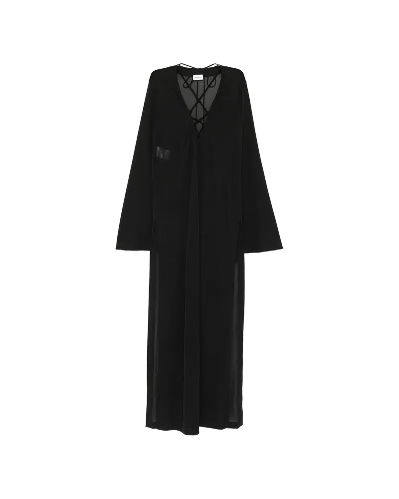 ANDAMANE Lace-up Flared-sleeve Maxi Dress Black