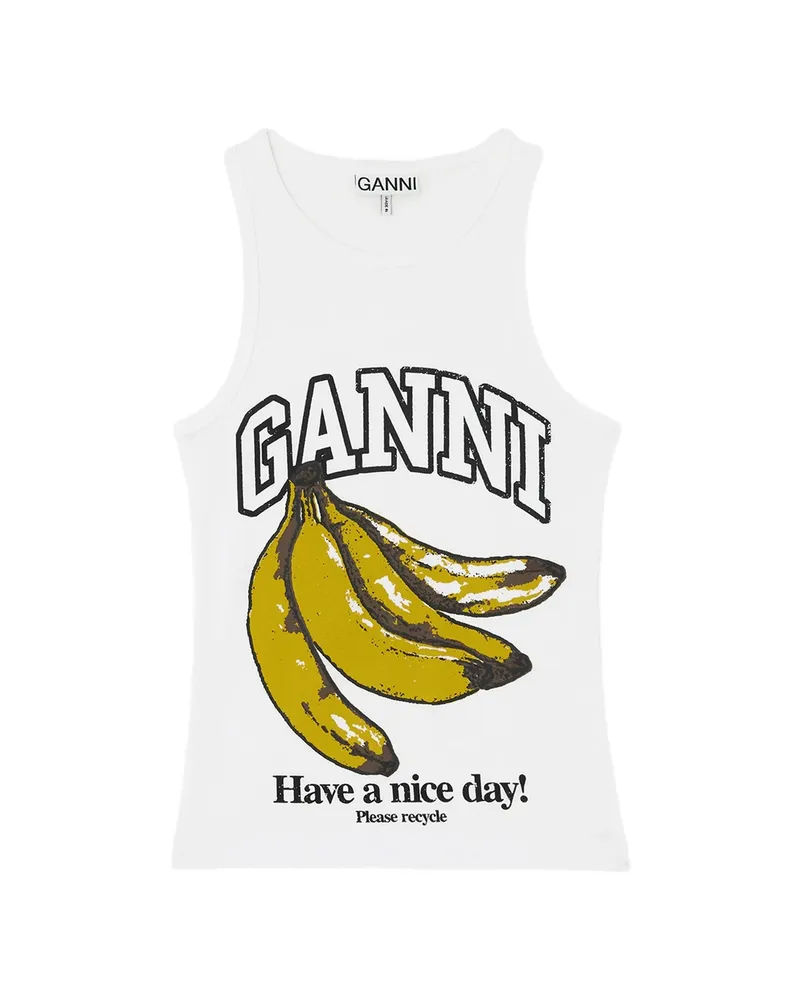 Ganni Banana-print Tank Top White