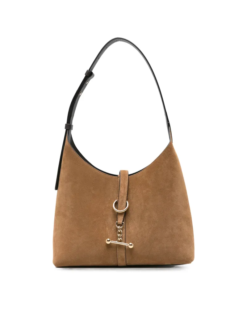 Strathberry Bar-detail Suede Shoulder Bag Neutrals