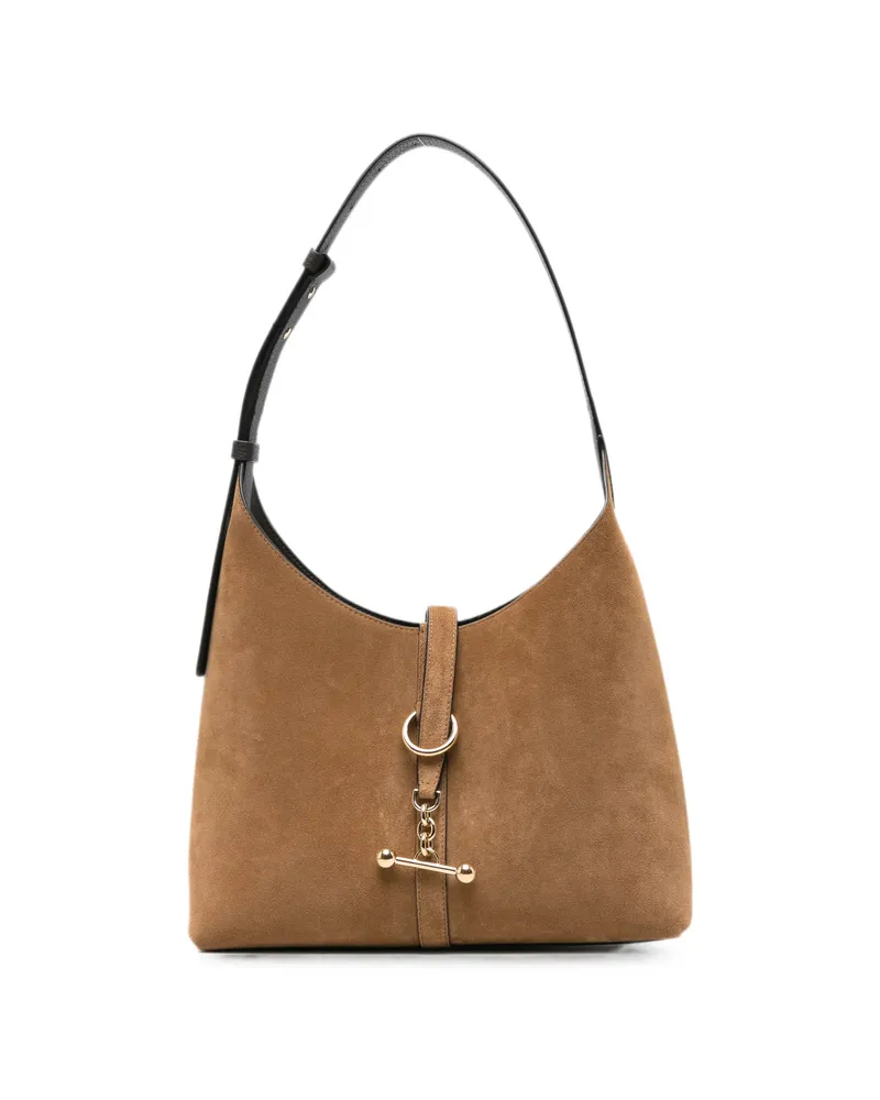 Strathberry Bar-detail Suede Shoulder Bag Neutrals