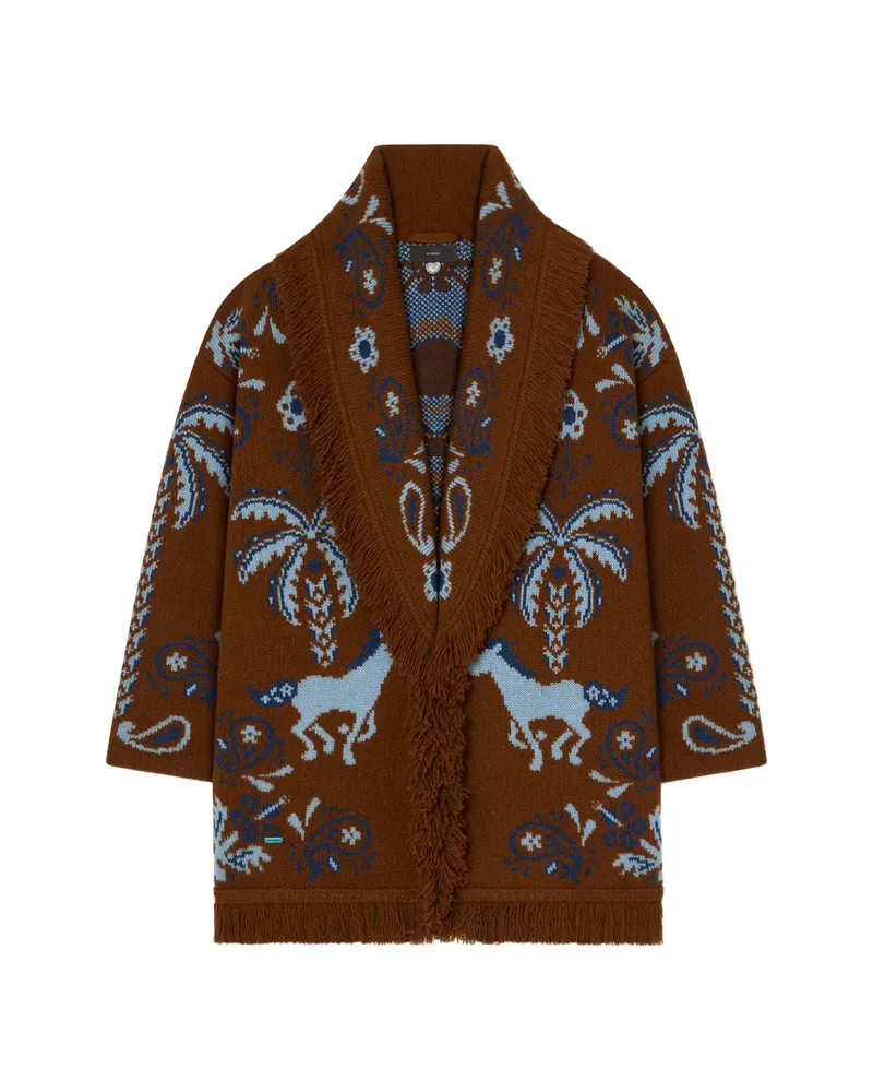 Alanui Fringe-trimmed Intarsia Cardigan Brown
