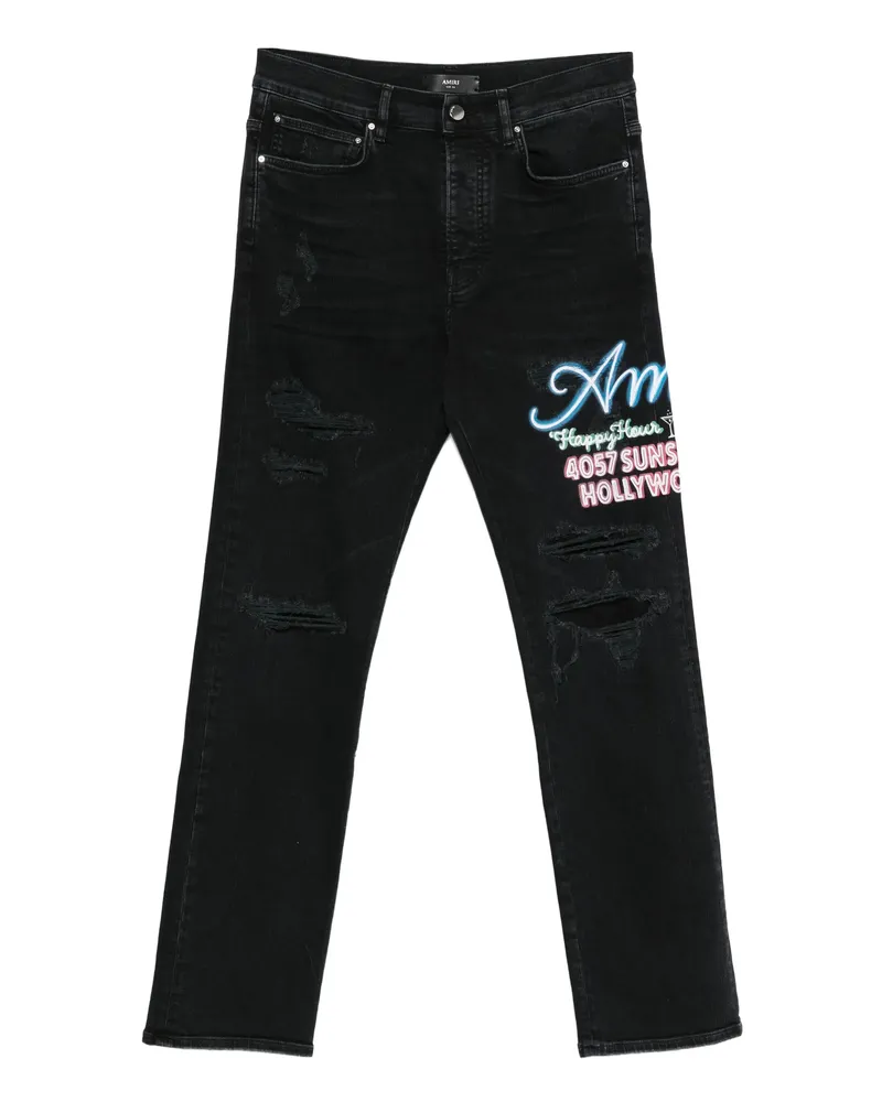 Amiri Distressed Embroidered Jeans Black