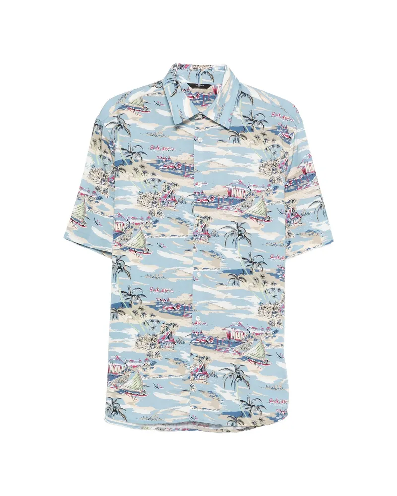 7 for all mankind Patterned Short Sleeve Shirt Blue