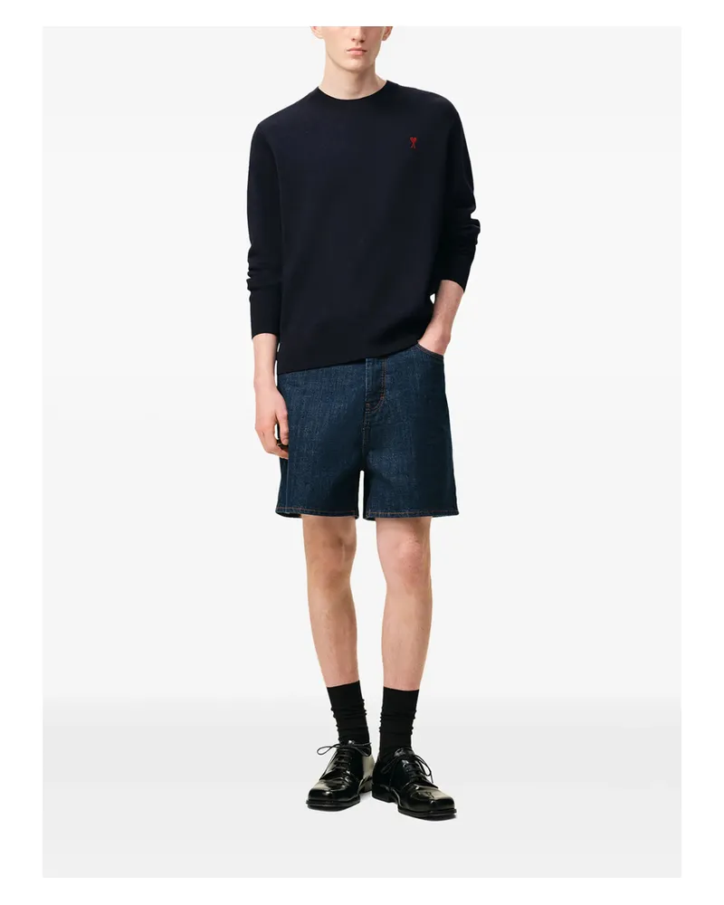 AMI Paris Ami De Coeur Crew-neck Wool Sweater Blue