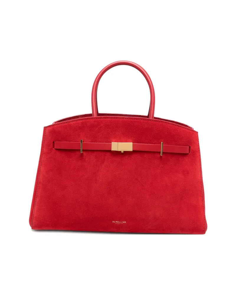 DeMELLIER Midi Hudson Suede Tote Bag Red