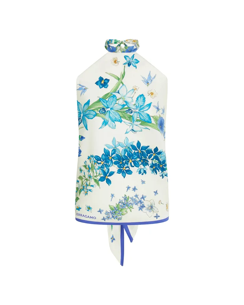 Ferragamo Floral-print Silk Top White