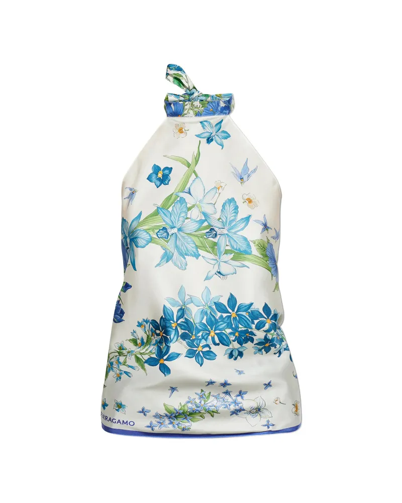 Ferragamo Floral-print Silk Top White