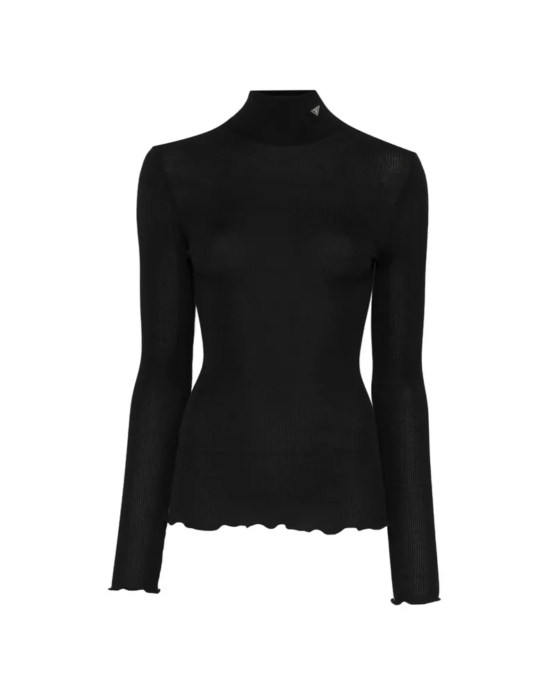 Prada Costina Ribbed-knit High-neck Wool Sweater Black