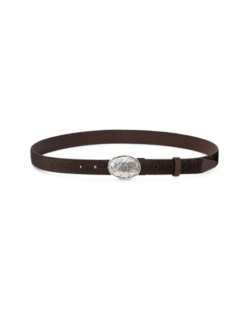 Brunello Cucinelli Textured-leather Braided-buckle Belt Brown