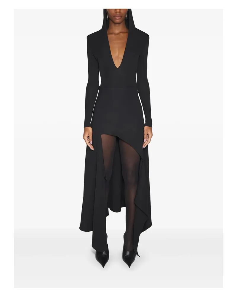 Thierry Mugler Hooded Asymmetric Bodysuit Black