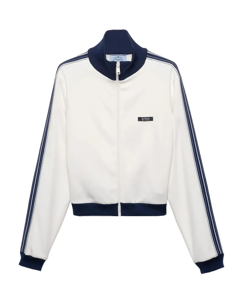 Prada Leather-elbow Patches Striped Sweatshirt White