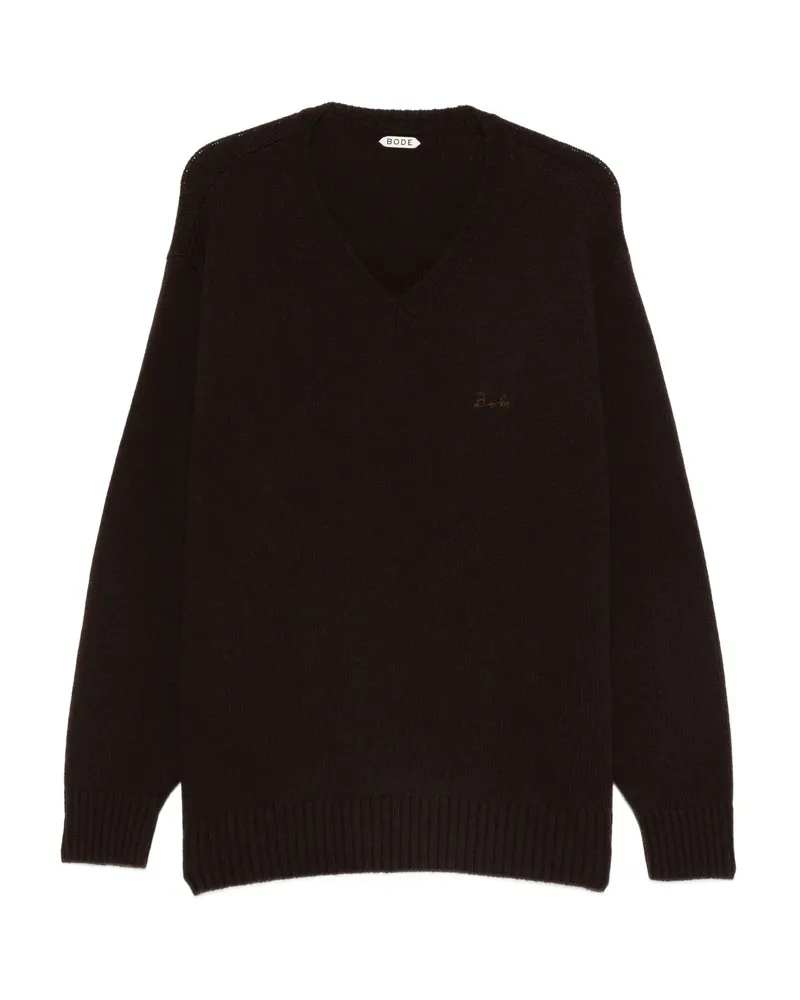 BODE V-neck Logo-embroidered Sweater Brown