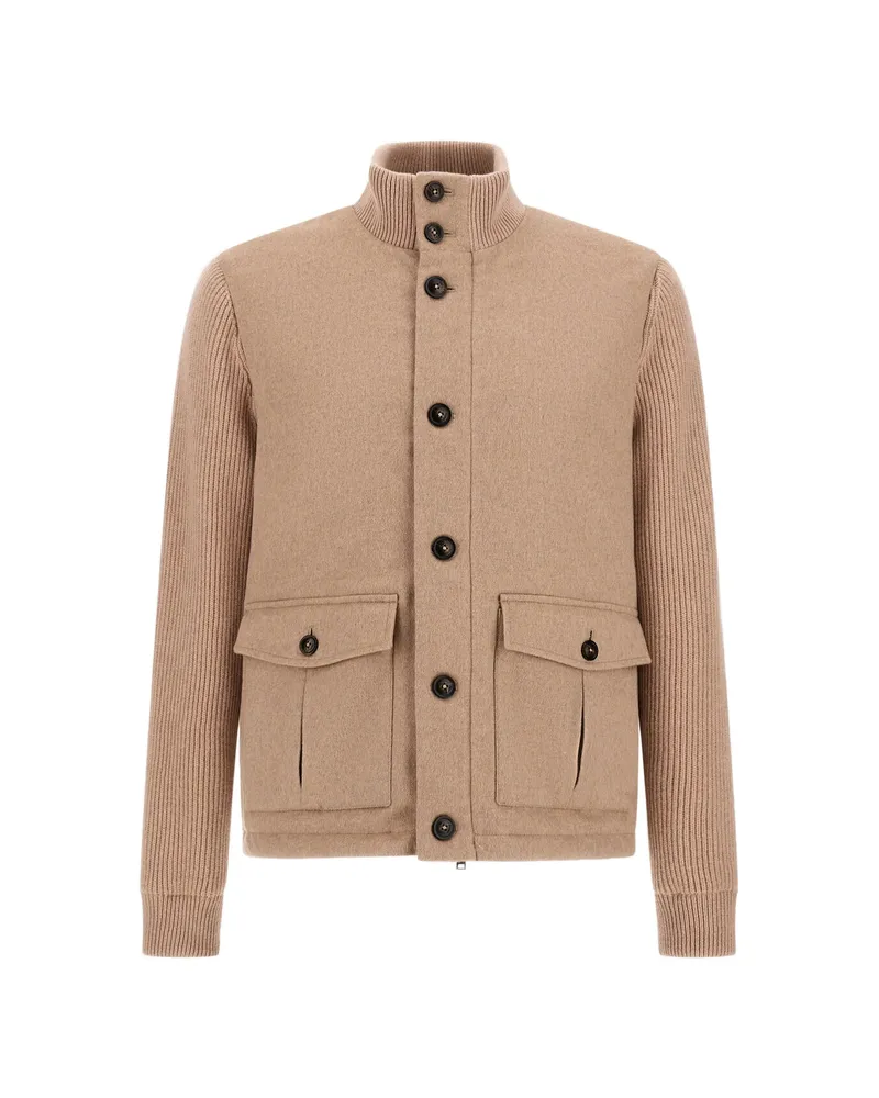 Herno Panelled Knitted Jacket Neutrals
