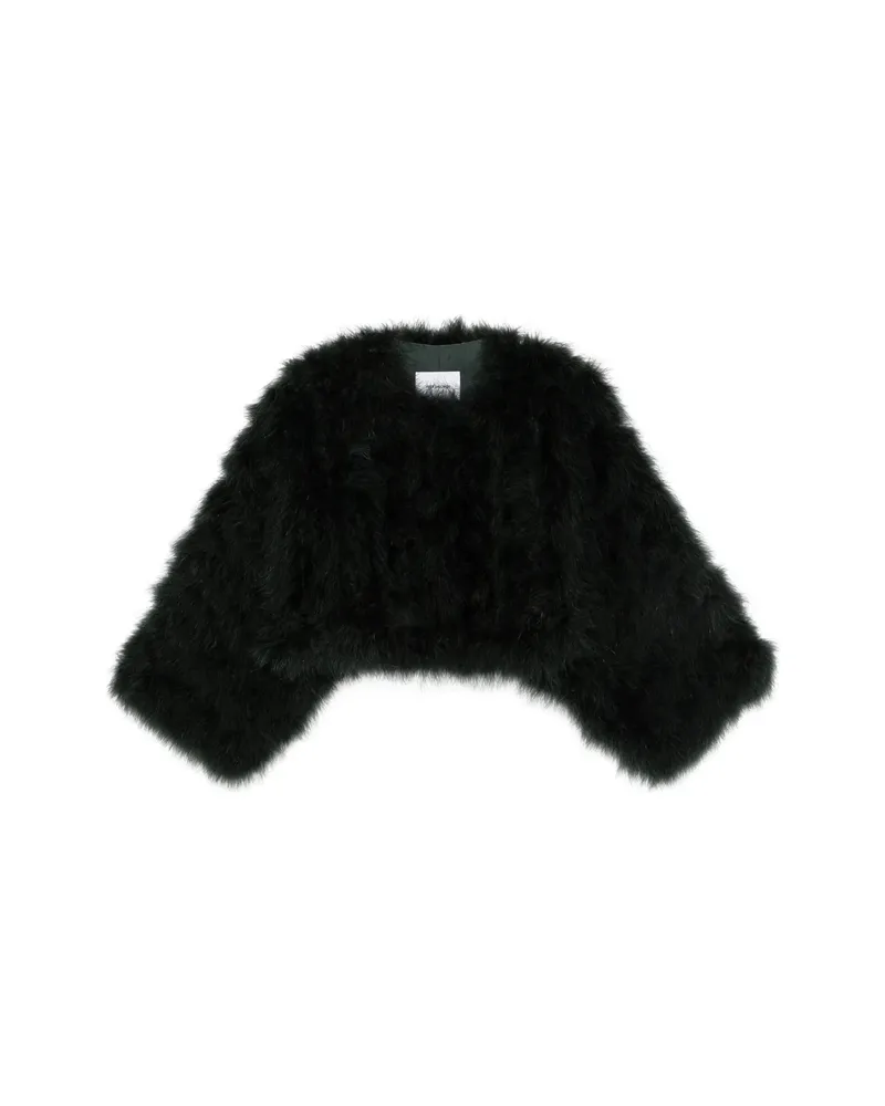 Yves Salomon Feather-trim Cropped Jacket Black