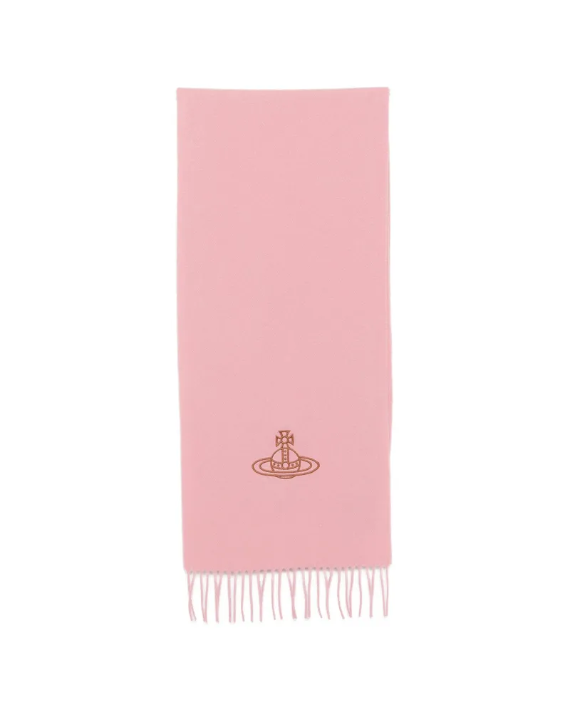 Vivienne Westwood Orb-embroidered Fringed Scarf Pink