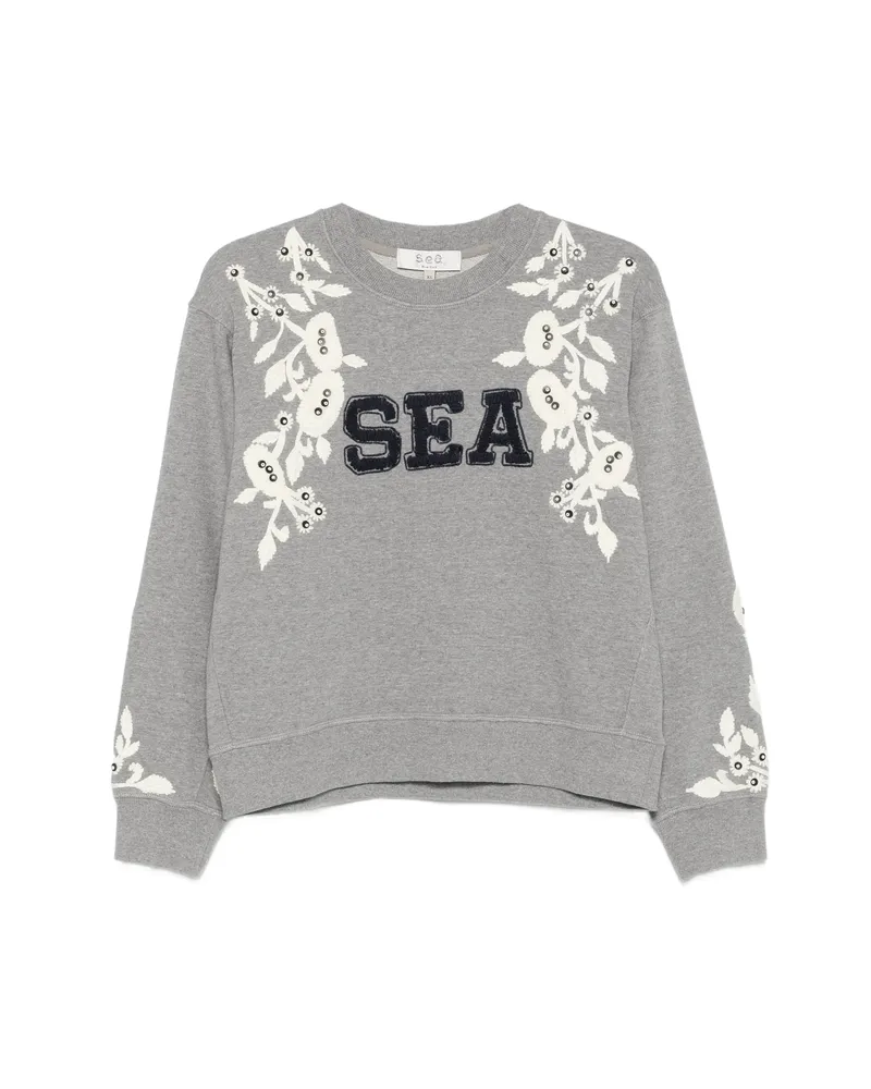 Sea Floral-embroidered Sweatshirt Grey