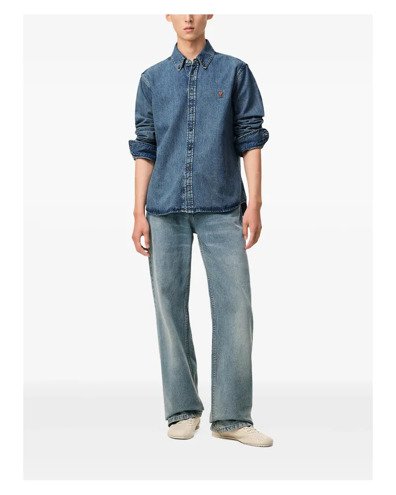 AMI Paris Ami De Coeur Buttned Cotton Shirt Blue