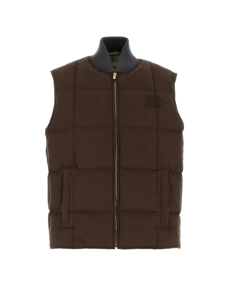 Miu Miu Gabardine Down Vest Brown