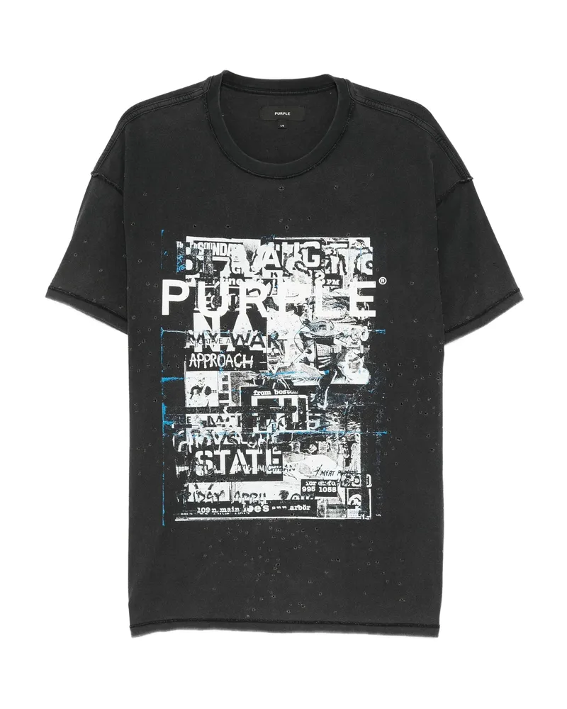 PURPLE BRAND Graphic-print Distressed T-shirt Black