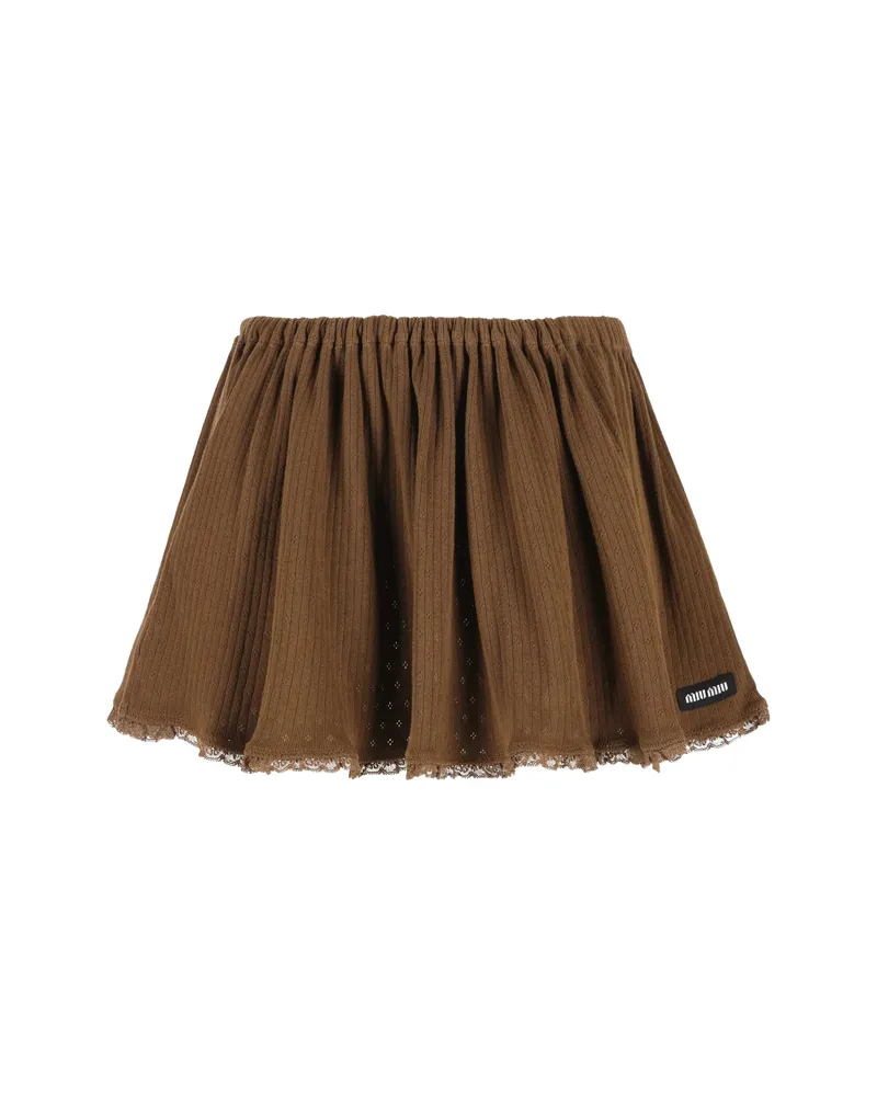 Miu Miu Lace-trim Mini Skirt Brown