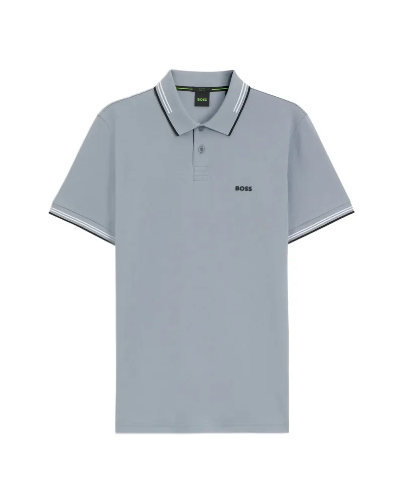 HUGO BOSS Stretch-cotton Slim-fit Polo Shirt With Branding And Stripes Grey