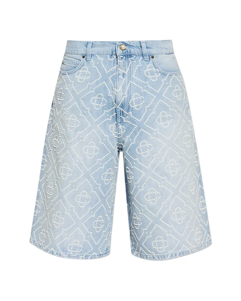 Casablanca Paris Monogram-beaded Denim Shorts Blue