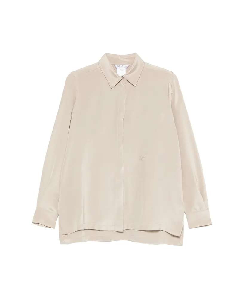 Max Mara Geranio Embroidered-logo Silk Shirt Neutrals