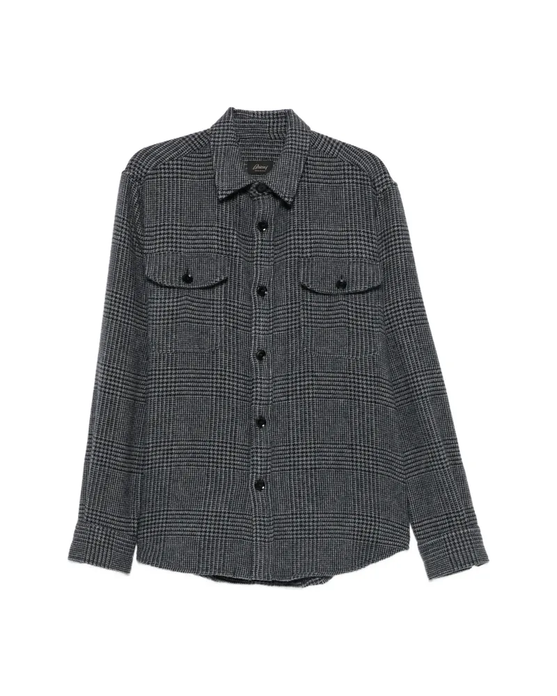 Brioni Prince Of Wales Check Wool Shirt Grey