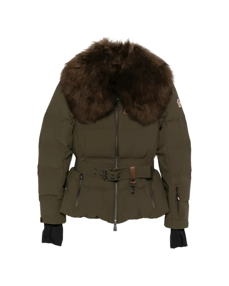 Moncler Belted Faux-fur Collar Jacket Green