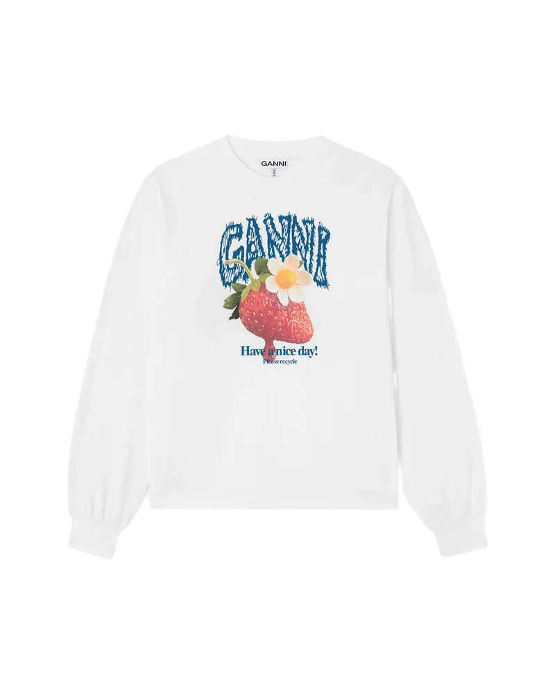 Ganni Strawberry-print Long-sleeve T-shirt White