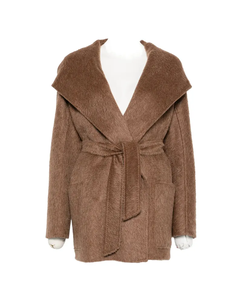 Max Mara Belted Hooded Coat Brown
