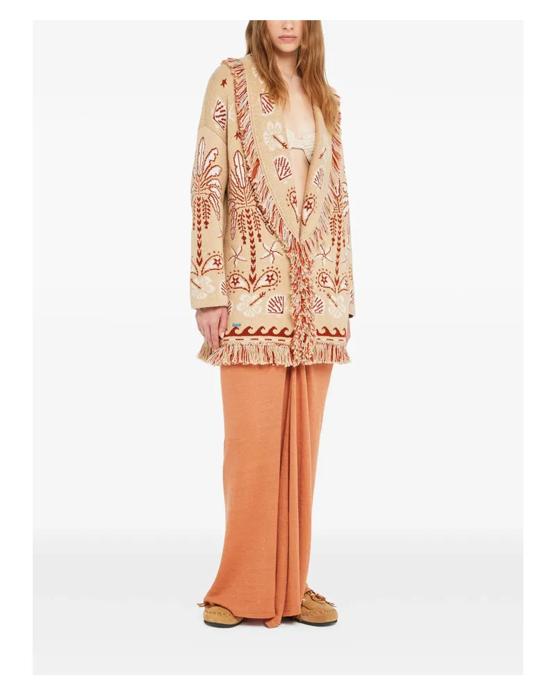 Alanui Echoes Of The Island Fringed Cardi-coat Neutrals