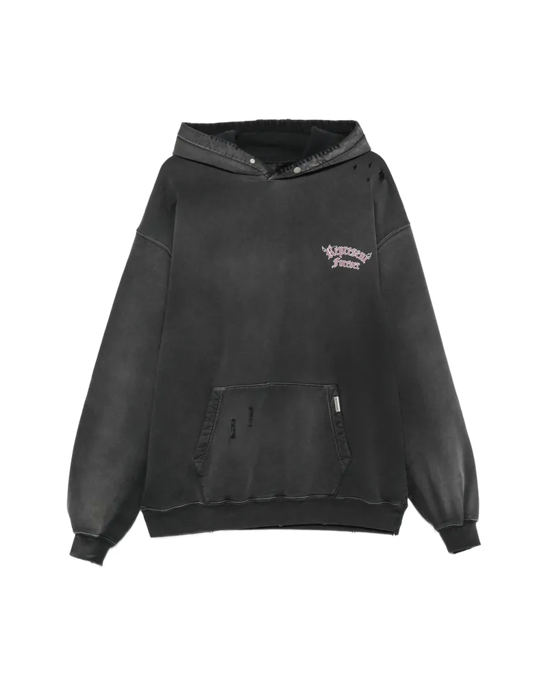REPRESENT Duality Distressed Graphic-print Cotton Hoodie Black