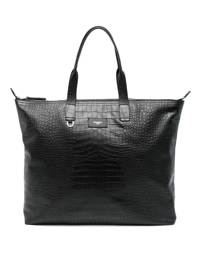 Dolce & Gabbana Crocodile-embossed Leather Tote Bag Black
