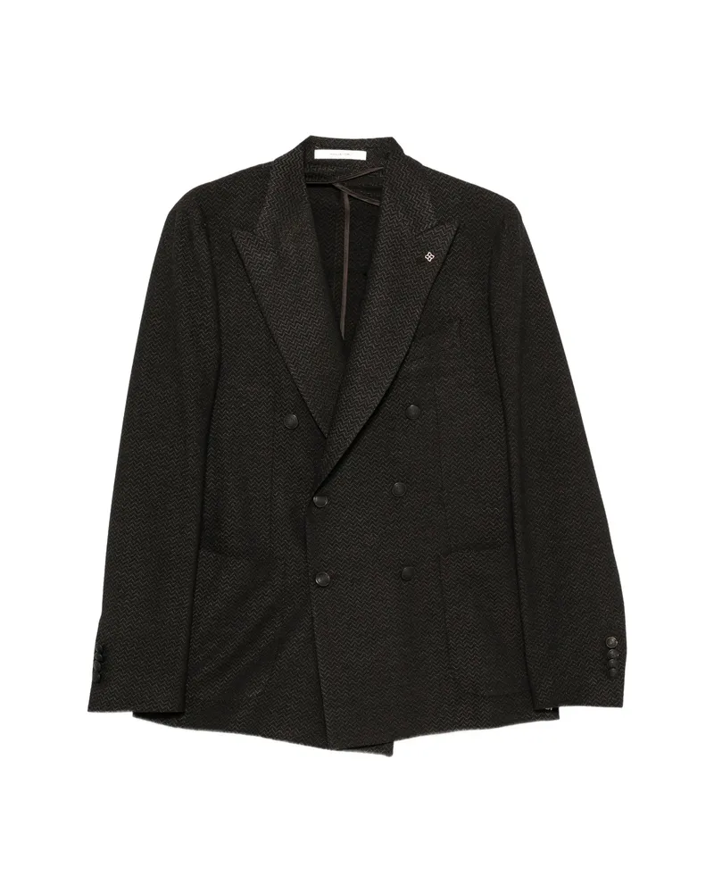 Tagliatore Double-breasted Chevron-weave Blazer Black