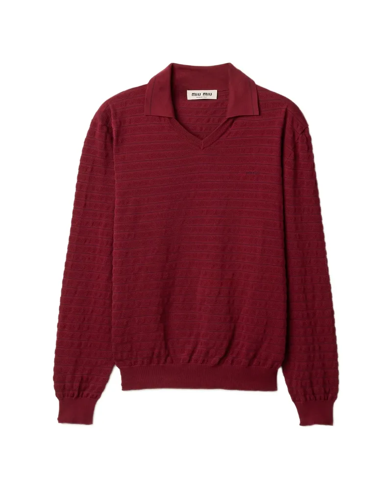 Miu Miu V-neck Cotton Sweater Red