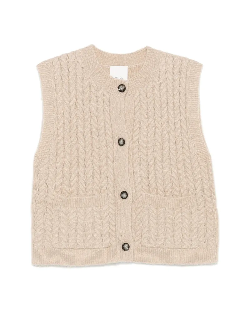 ALLUDE Cable-knit Button-up Cardigan Neutrals