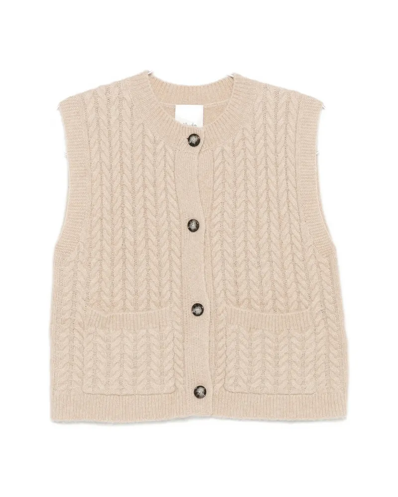 ALLUDE Cable-knit Button-up Cardigan Neutrals