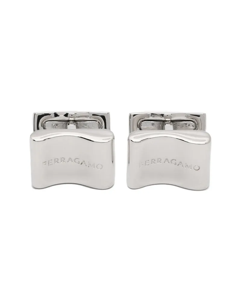 Ferragamo Logo-engraved Curved Cufflinks Silver